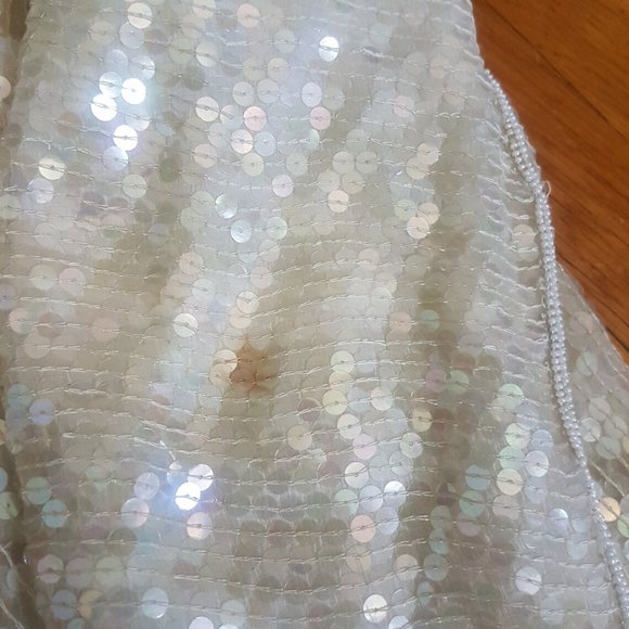 Vintage Iridescent Flower White Sequin Top, Size M, Sarine Paris Long Sleeve - Picture 10 of 10